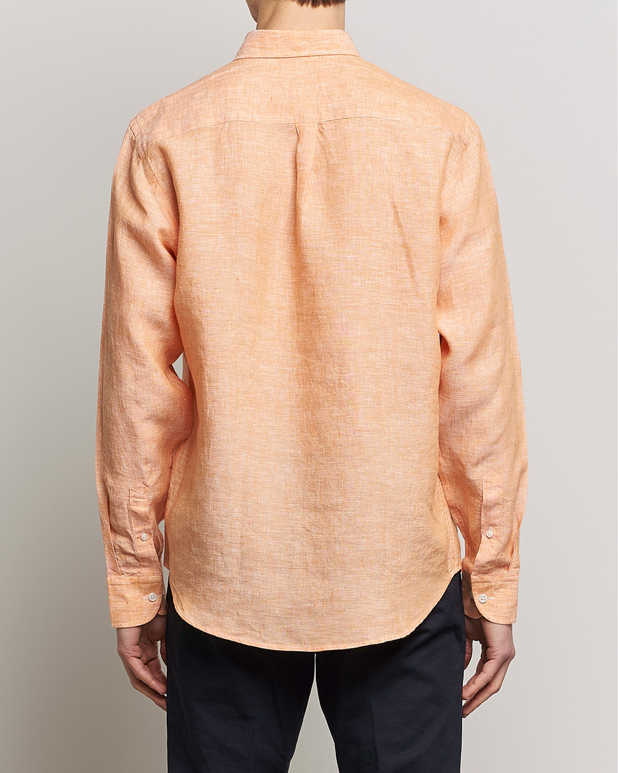 Herr | Skjortor | Oscar Jacobson | Regular Fit Button Down Linen Shirt Orange