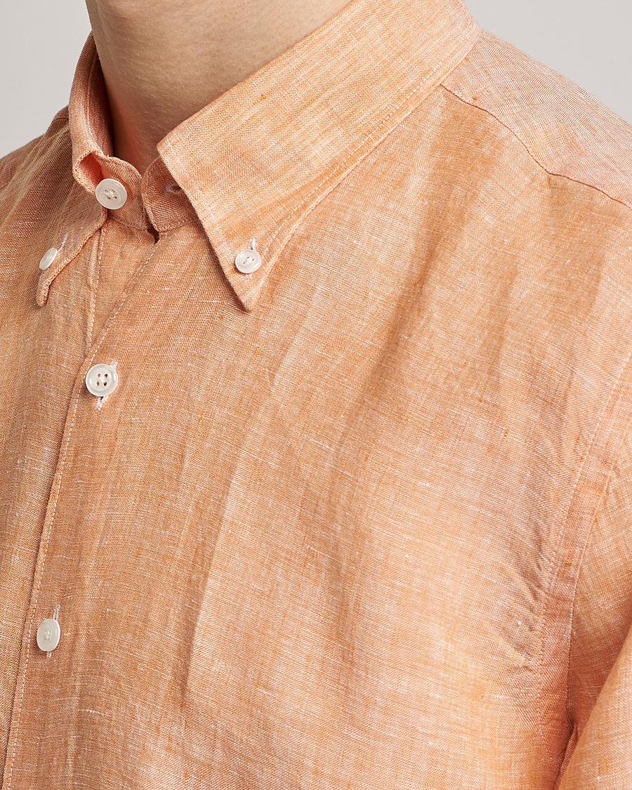 Herr | Skjortor | Oscar Jacobson | Regular Fit Button Down Linen Shirt Orange
