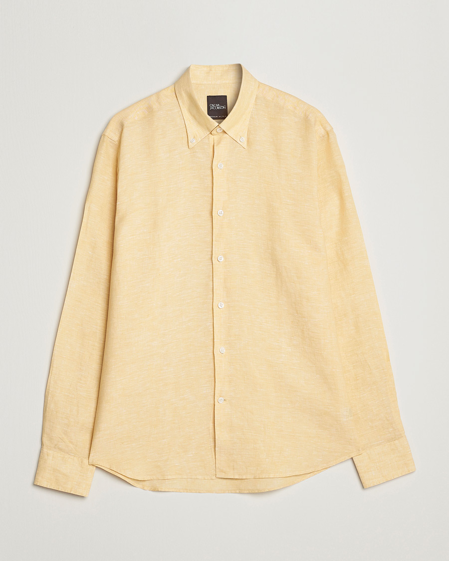 Herr | Skjortor | Oscar Jacobson | Regular Fit Button Down Linen Shirt Yellow