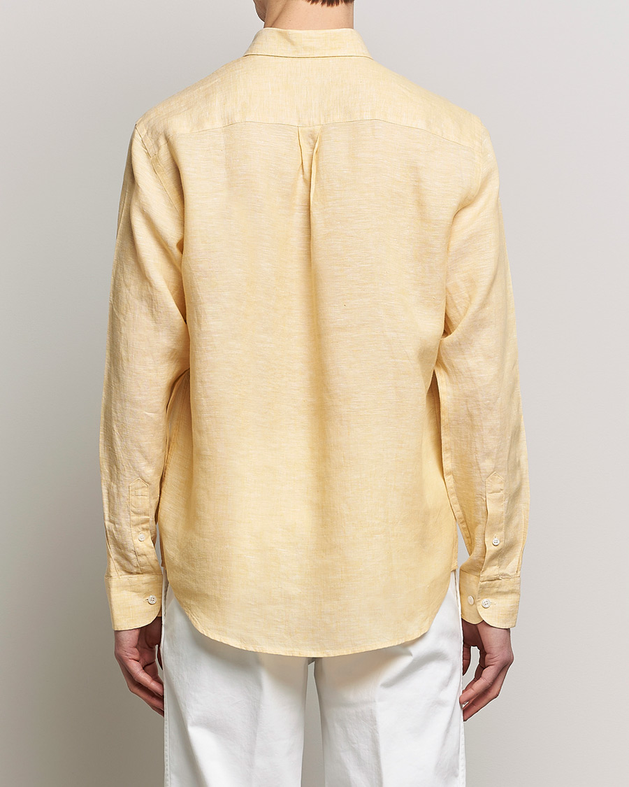 Herr | Skjortor | Oscar Jacobson | Regular Fit Button Down Linen Shirt Yellow