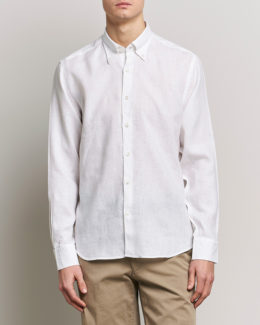 Herr | Summer | Oscar Jacobson | Regular Fit Button Down Linen Shirt White