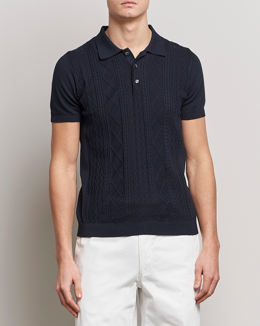 Herr |  | Oscar Jacobson | Bard Short Sleeve Structured Cotton Polo Navy