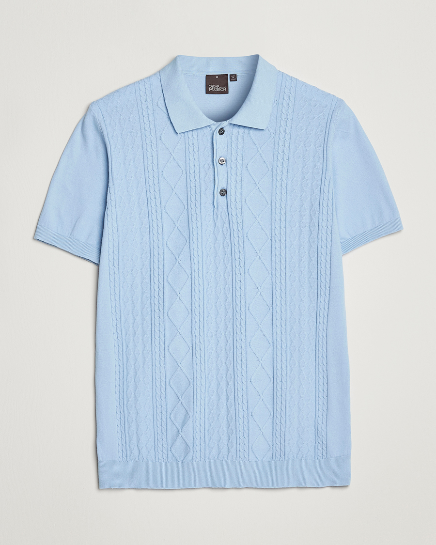 Herr | Pikéer | Oscar Jacobson | Bard Short Sleeve Structured Cotton Polo Light Blue