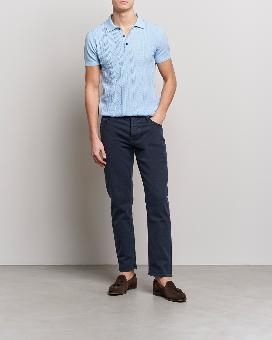 Herr | Pikéer | Oscar Jacobson | Bard Short Sleeve Structured Cotton Polo Light Blue