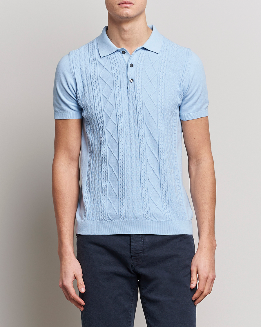 Herr | Pikéer | Oscar Jacobson | Bard Short Sleeve Structured Cotton Polo Light Blue