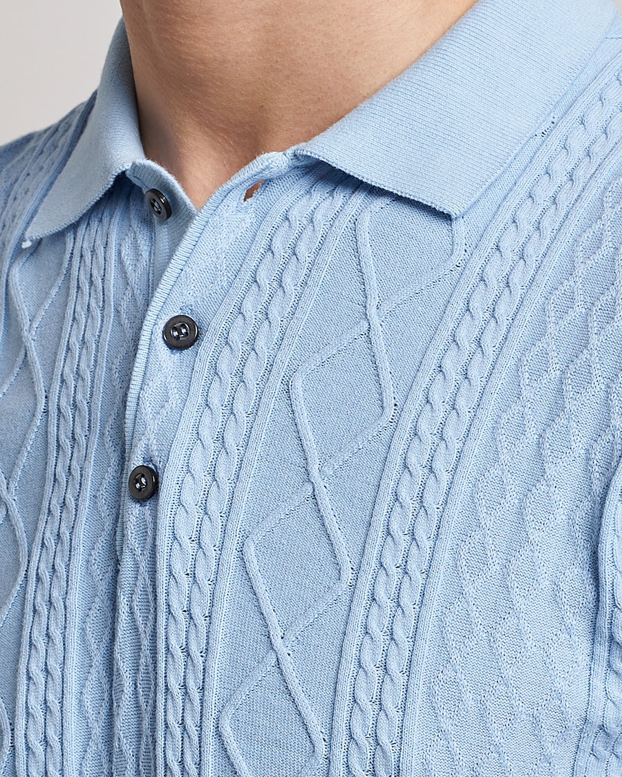 Herr | Pikéer | Oscar Jacobson | Bard Short Sleeve Structured Cotton Polo Light Blue