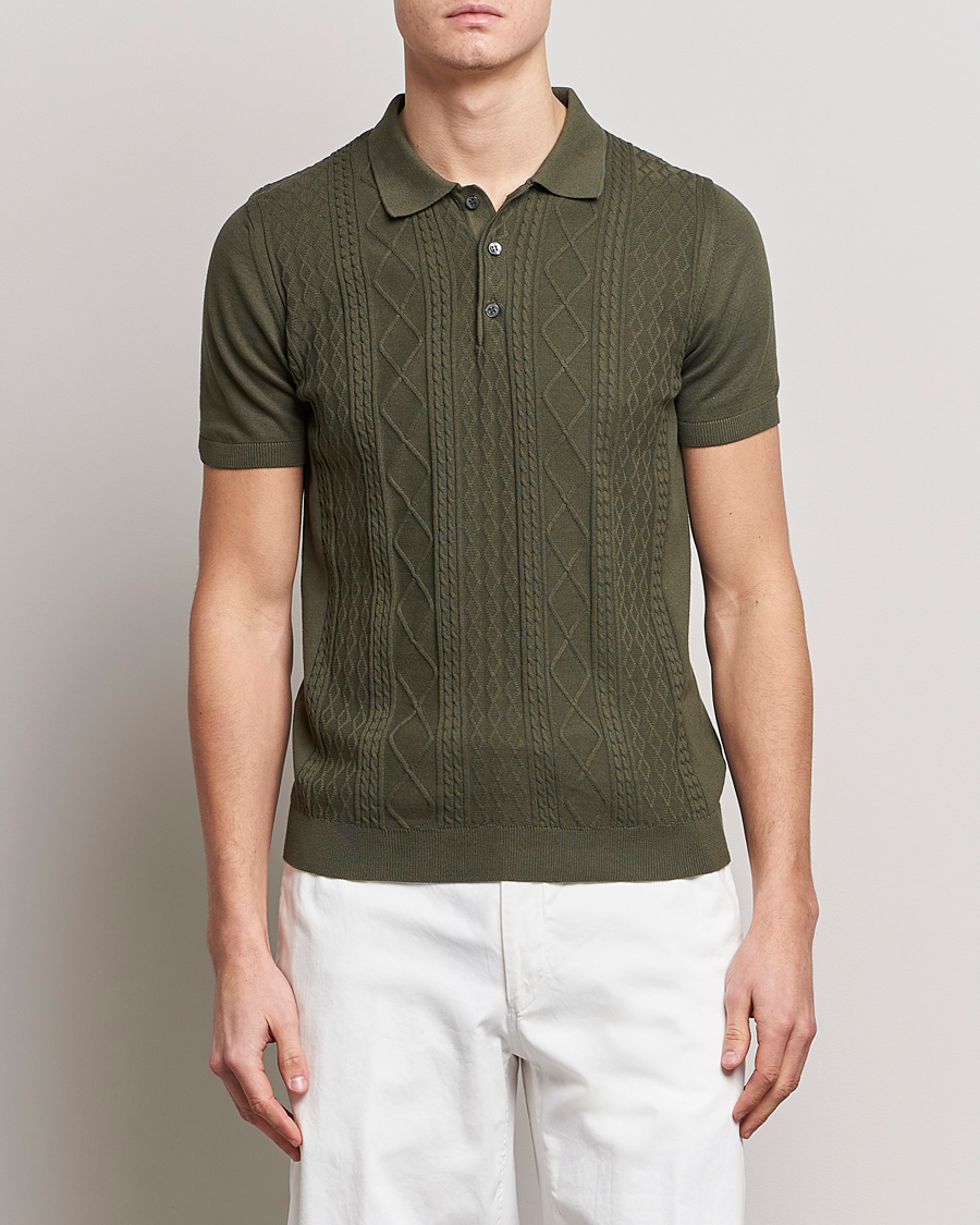 Herr | Pikéer | Oscar Jacobson | Bard Short Sleeve Structured Cotton Polo Olive