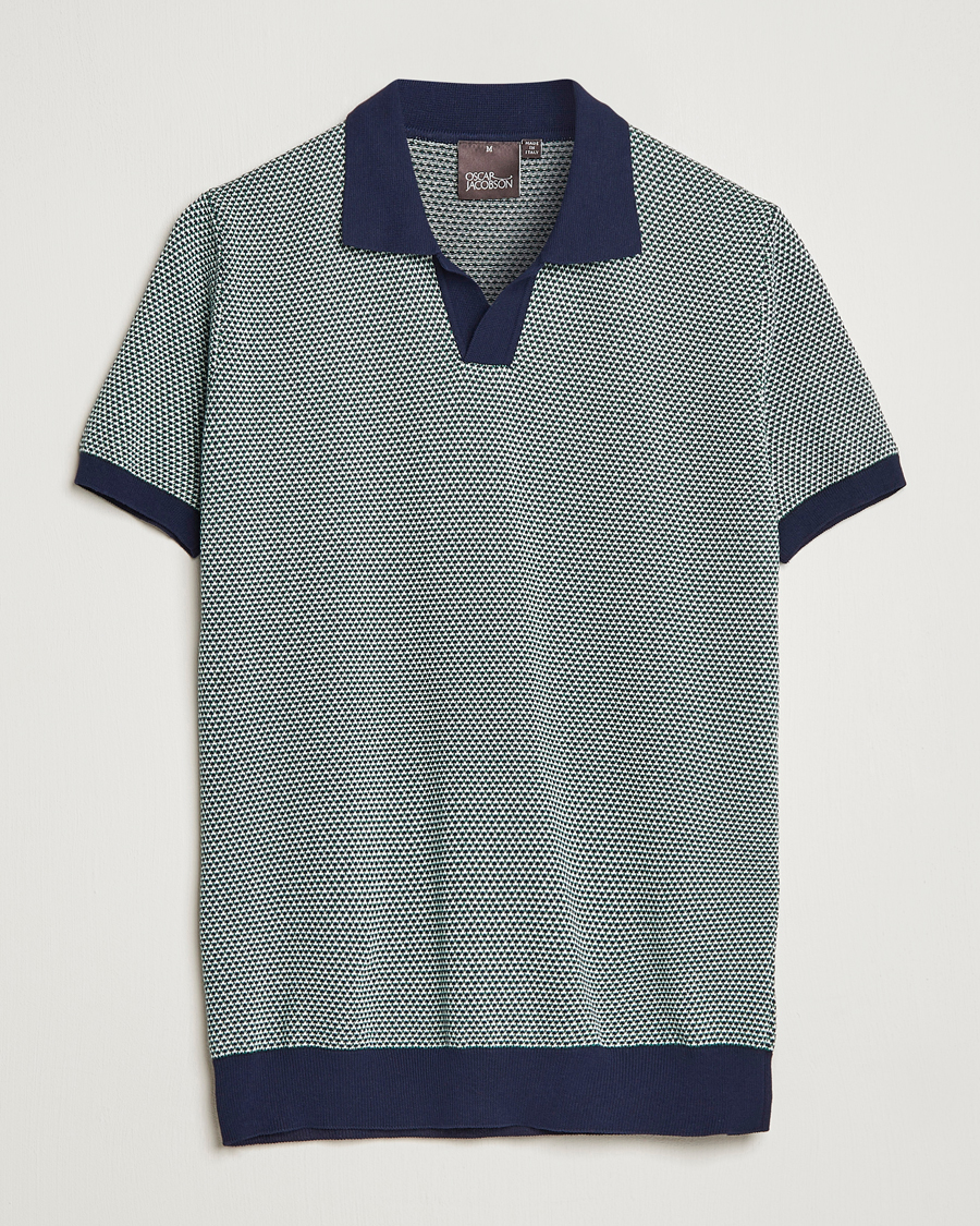 Herr | Pikéer | Oscar Jacobson | Dalius Cotton Woven Structure Cotton Polo Green