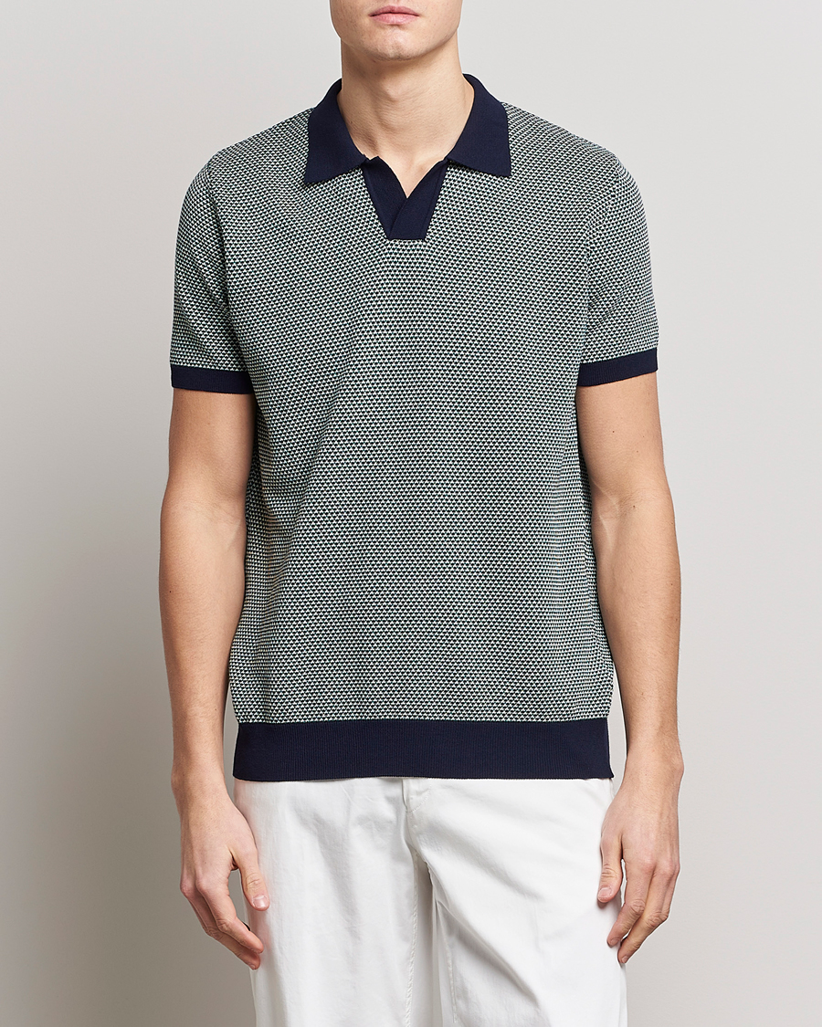 Herr | Pikéer | Oscar Jacobson | Dalius Cotton Woven Structure Cotton Polo Green