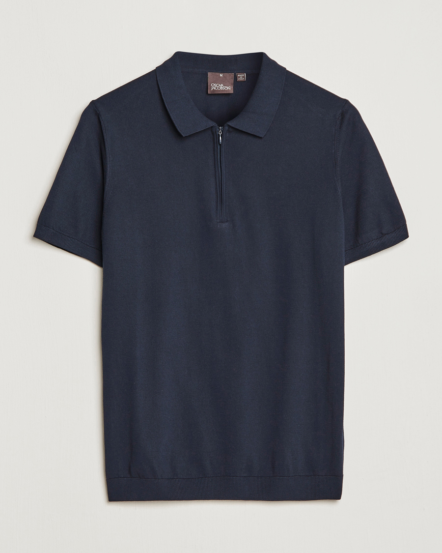 Herr | Pikéer | Oscar Jacobson | Otto Short Sleeve Zip Polo Navy