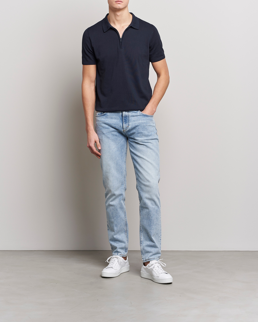 Herr | Pikéer | Oscar Jacobson | Otto Short Sleeve Zip Polo Navy