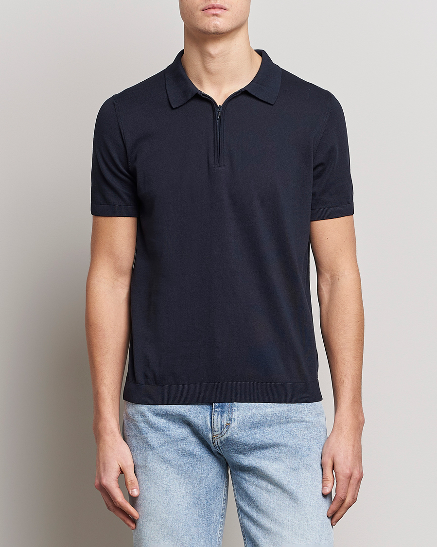 Herr | Kortärmade pikéer | Oscar Jacobson | Otto Short Sleeve Zip Polo Navy