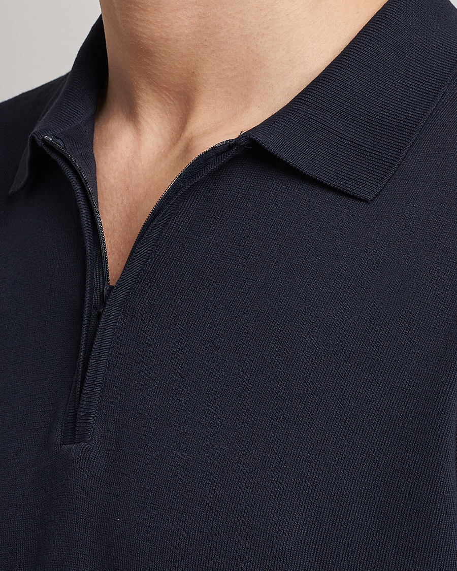 Herr | Pikéer | Oscar Jacobson | Otto Short Sleeve Zip Polo Navy