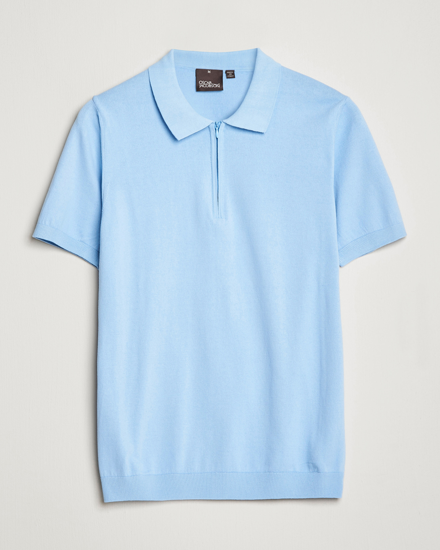 Herr | Pikéer | Oscar Jacobson | Otto Short Sleeve Zip Polo Light Blue