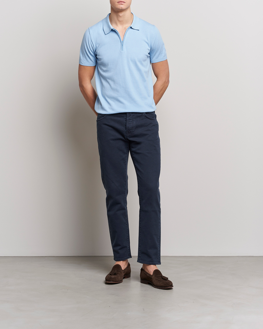Herr | Pikéer | Oscar Jacobson | Otto Short Sleeve Zip Polo Light Blue