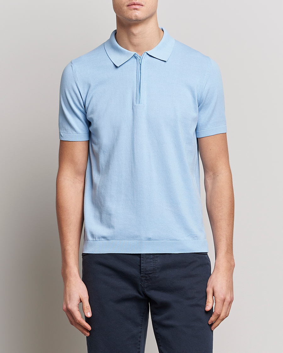 Herr | Pikéer | Oscar Jacobson | Otto Short Sleeve Zip Polo Light Blue