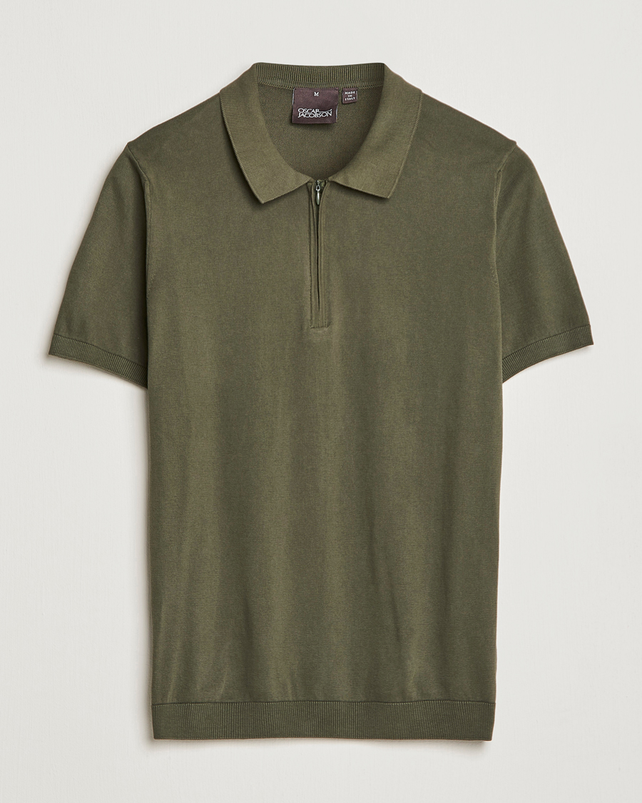 Herr | Pikéer | Oscar Jacobson | Otto Short Sleeve Zip Polo Olive