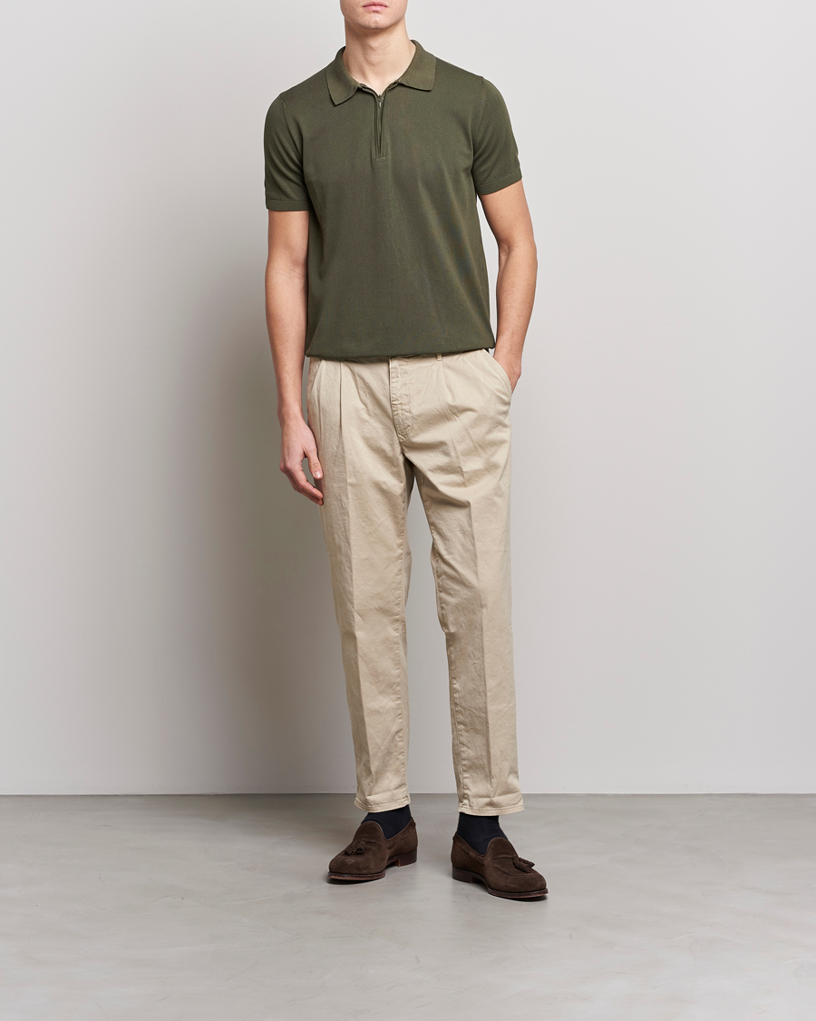 Herr | Pikéer | Oscar Jacobson | Otto Short Sleeve Zip Polo Olive