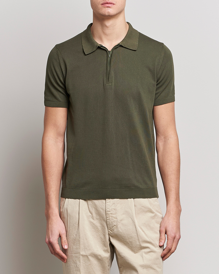 Herr |  | Oscar Jacobson | Otto Short Sleeve Zip Polo Olive