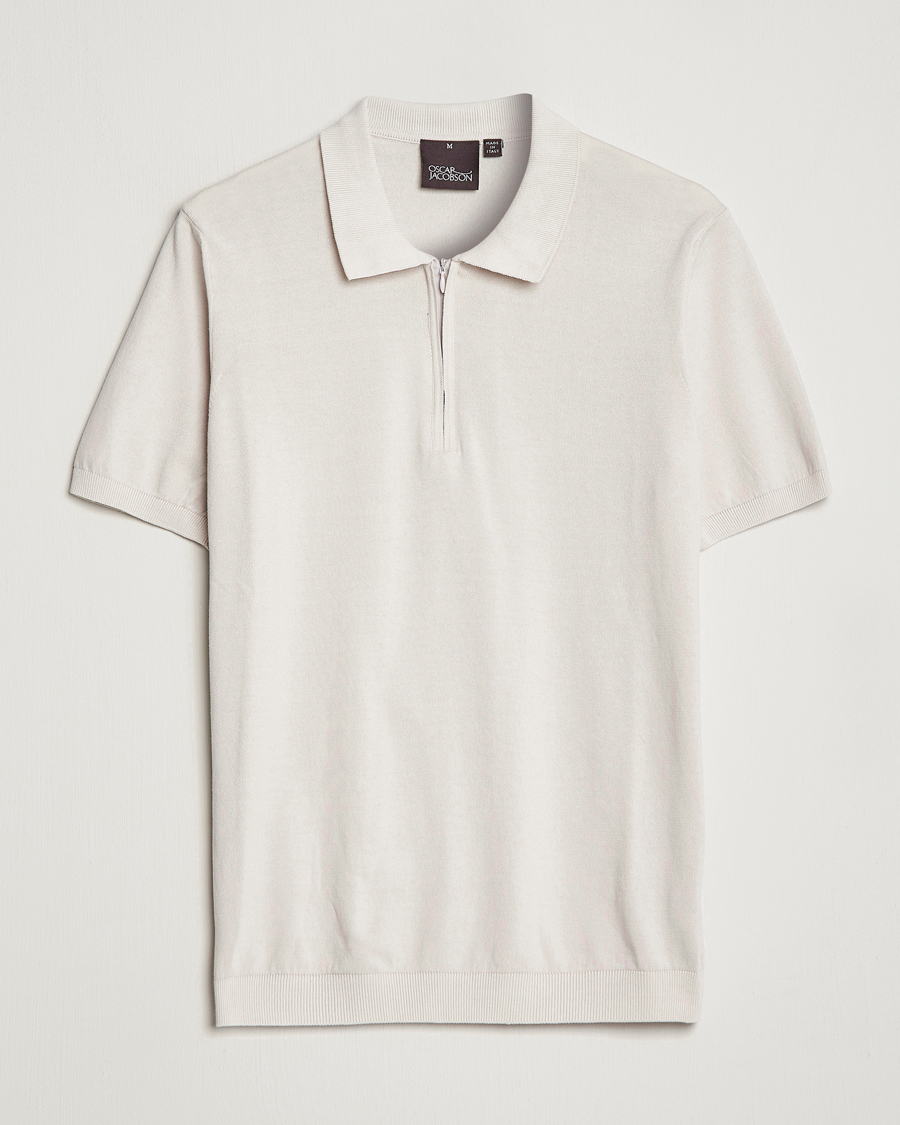 Herr | Pikéer | Oscar Jacobson | Otto Short Sleeve Zip Polo Creme