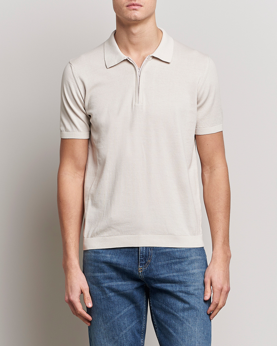 Herr | Pikéer | Oscar Jacobson | Otto Short Sleeve Zip Polo Creme