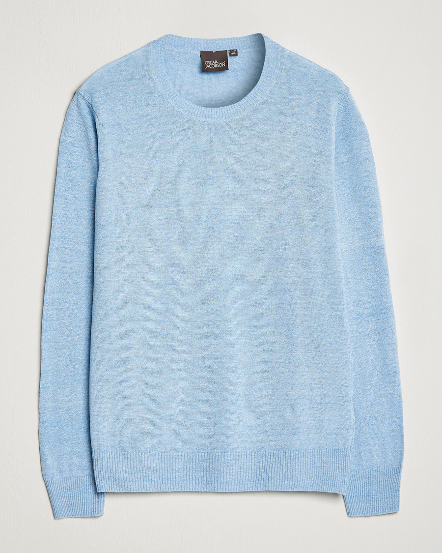 Herr | Tröjor | Oscar Jacobson | Valter Linen/Cotton Crew Neck Light Blue