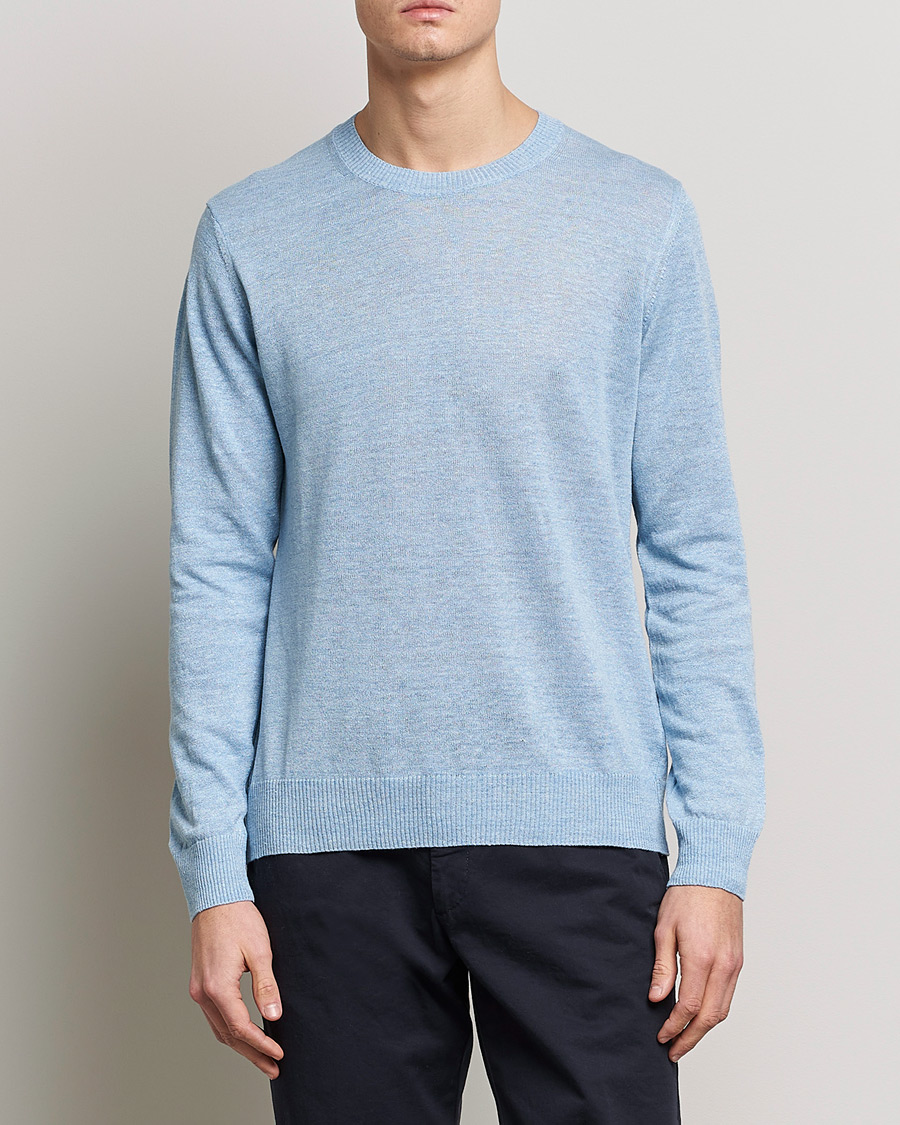 Herr | Tröjor | Oscar Jacobson | Valter Linen/Cotton Crew Neck Light Blue