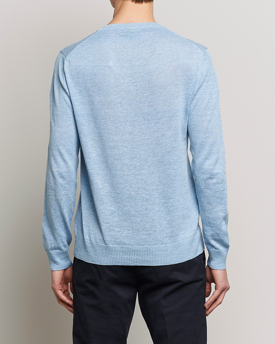 Herr | Tröjor | Oscar Jacobson | Valter Linen/Cotton Crew Neck Light Blue