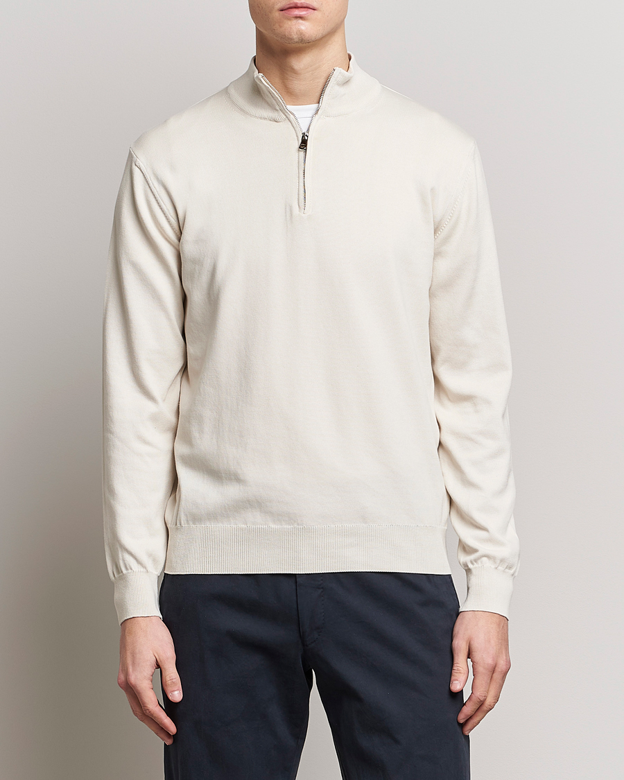 Herr | Tröjor | Oscar Jacobson | Pat Cotton Half Zip Off White