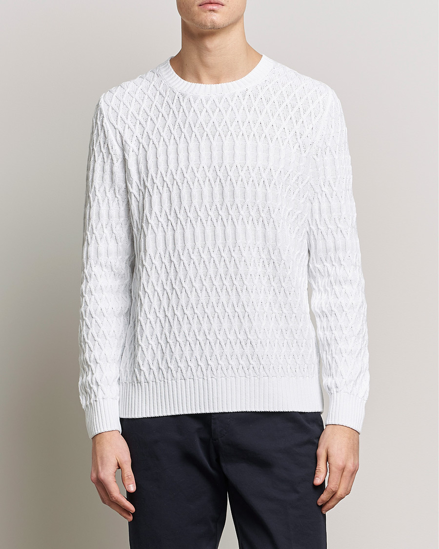 Herr | Stickade tröjor | Oscar Jacobson | Cotton Fisherman Sweatshirt White