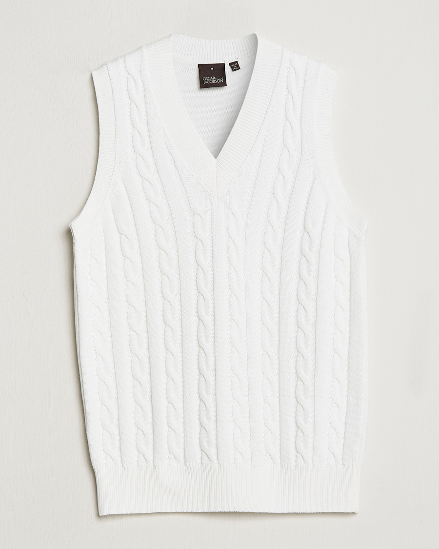 Herr | Tröjor | Oscar Jacobson | Lucas Cable Knitted Vest White