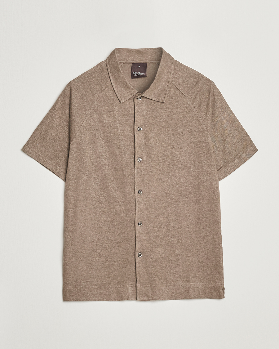 Herr | Skjortor | Oscar Jacobson | Albin Short Sleeve Linen Polo Taupe