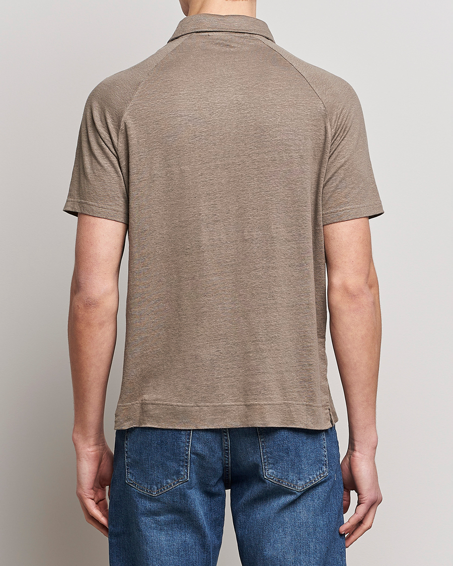 Herr | Skjortor | Oscar Jacobson | Albin Short Sleeve Linen Polo Taupe
