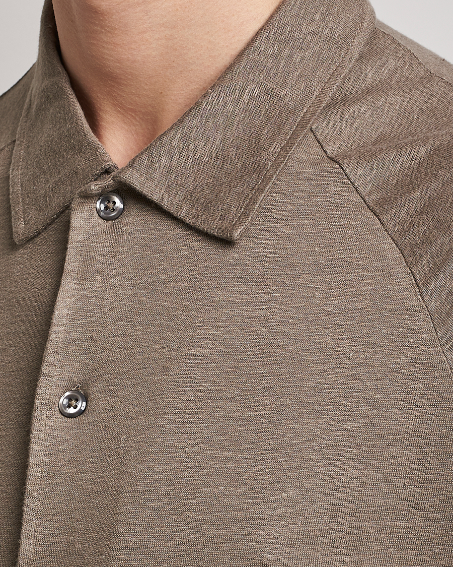 Herr | Skjortor | Oscar Jacobson | Albin Short Sleeve Linen Polo Taupe