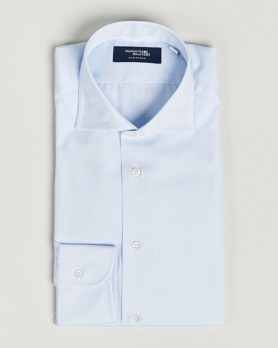 Herr | Skjortor | Kamakura Shirts | Slim Fit Broadcloth Shirt Light Blue