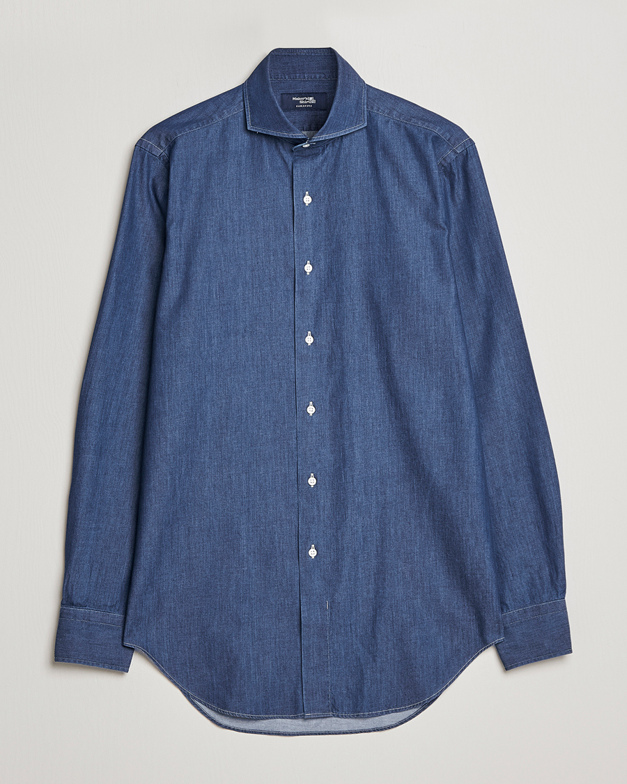 Herr | Skjortor | Kamakura Shirts | Slim Fit Denim Shirt Dark Indigo