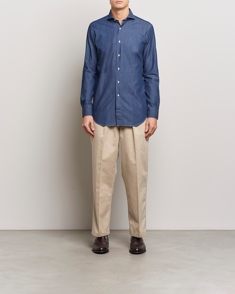 Herr | Skjortor | Kamakura Shirts | Slim Fit Denim Shirt Dark Indigo
