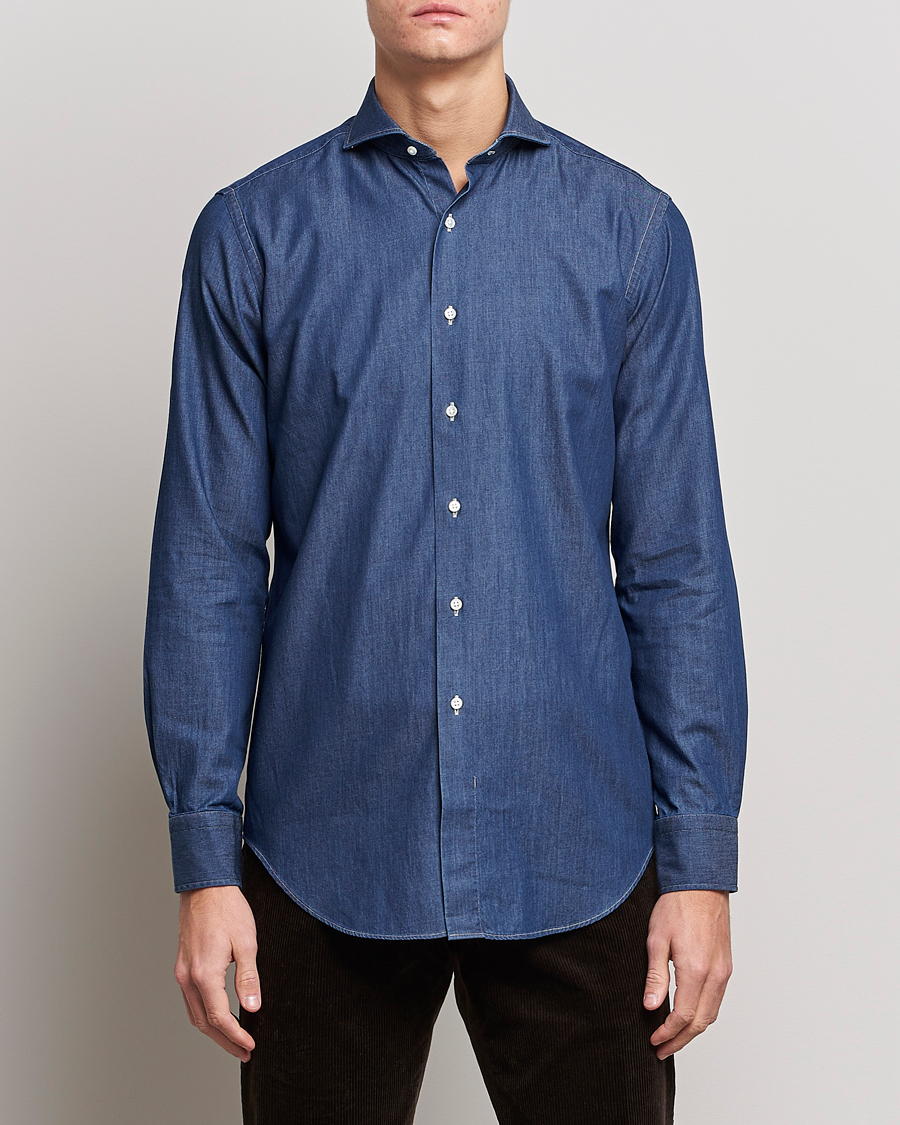 Herr | Jeansskjortor | Kamakura Shirts | Slim Fit Denim Shirt Dark Indigo