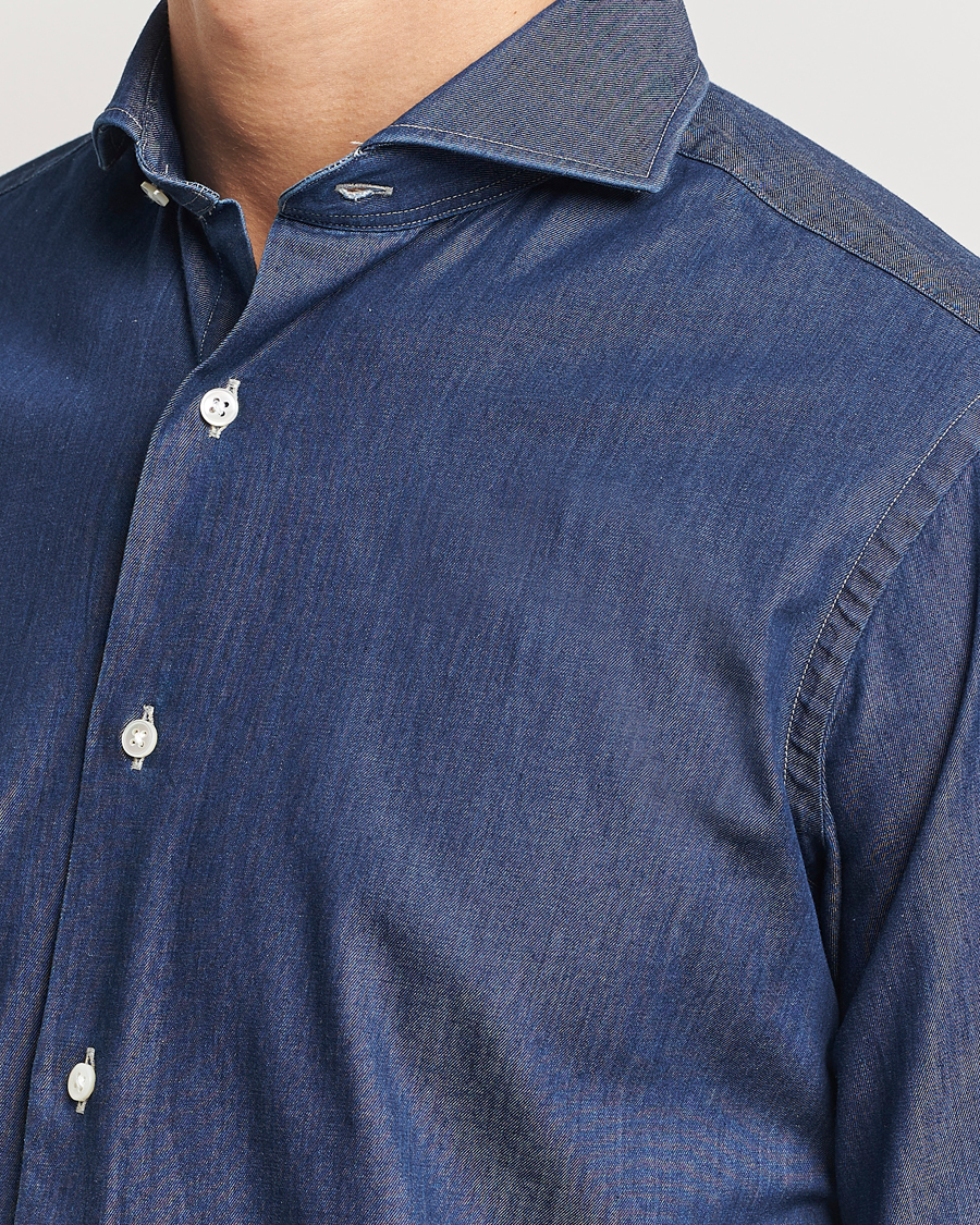 Herr | Skjortor | Kamakura Shirts | Slim Fit Denim Shirt Dark Indigo