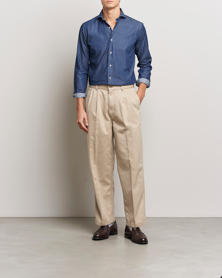 Herr | Skjortor | Kamakura Shirts | Slim Fit Denim Shirt Dark Indigo