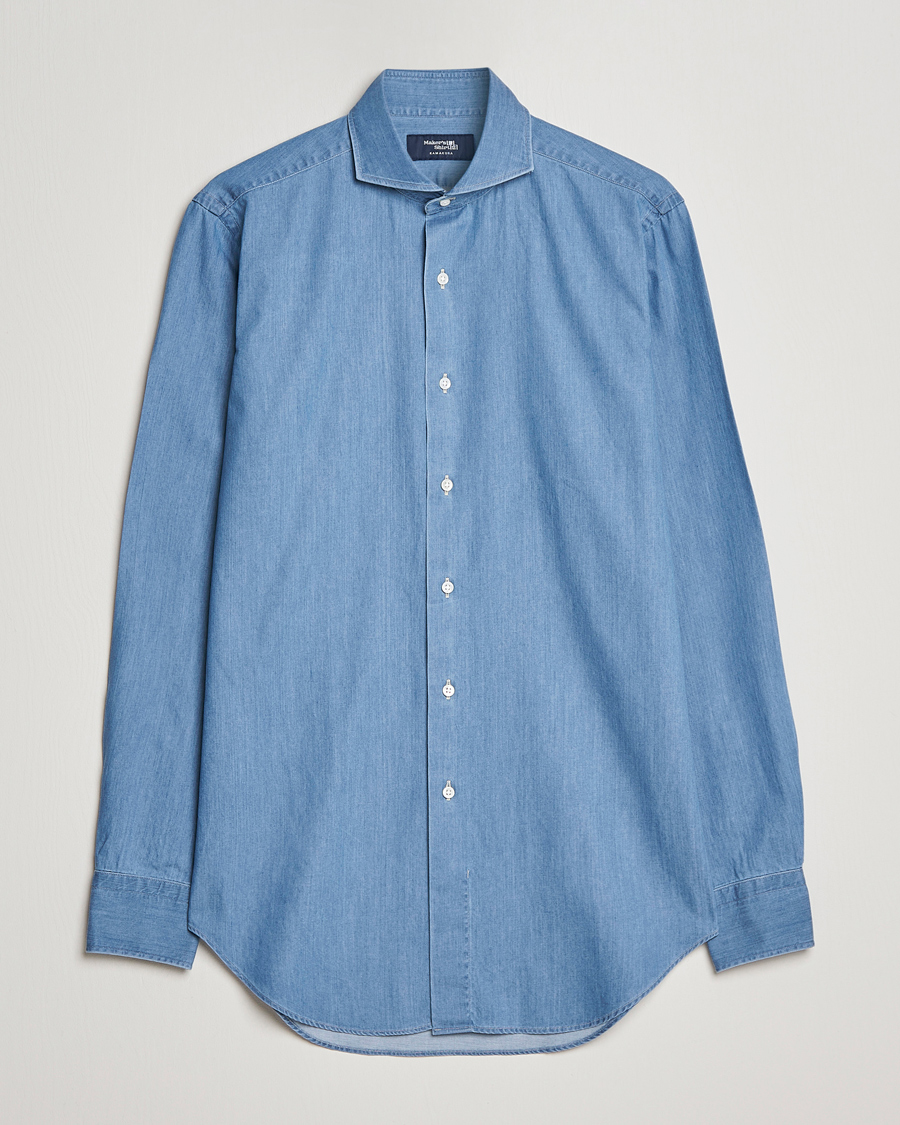 Herr | Skjortor | Kamakura Shirts | Slim Fit Denim Shirt Light Indigo
