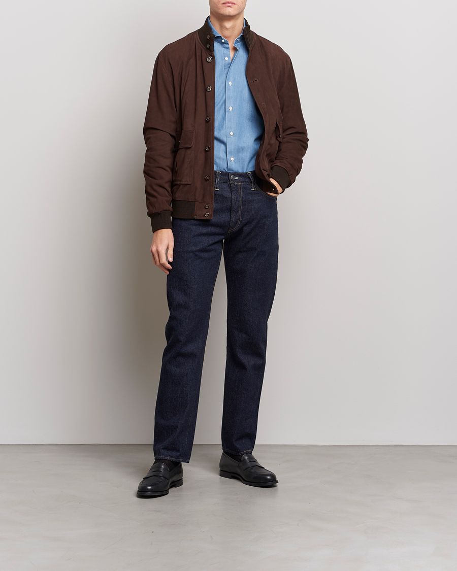 Herr | Skjortor | Kamakura Shirts | Slim Fit Denim Shirt Light Indigo
