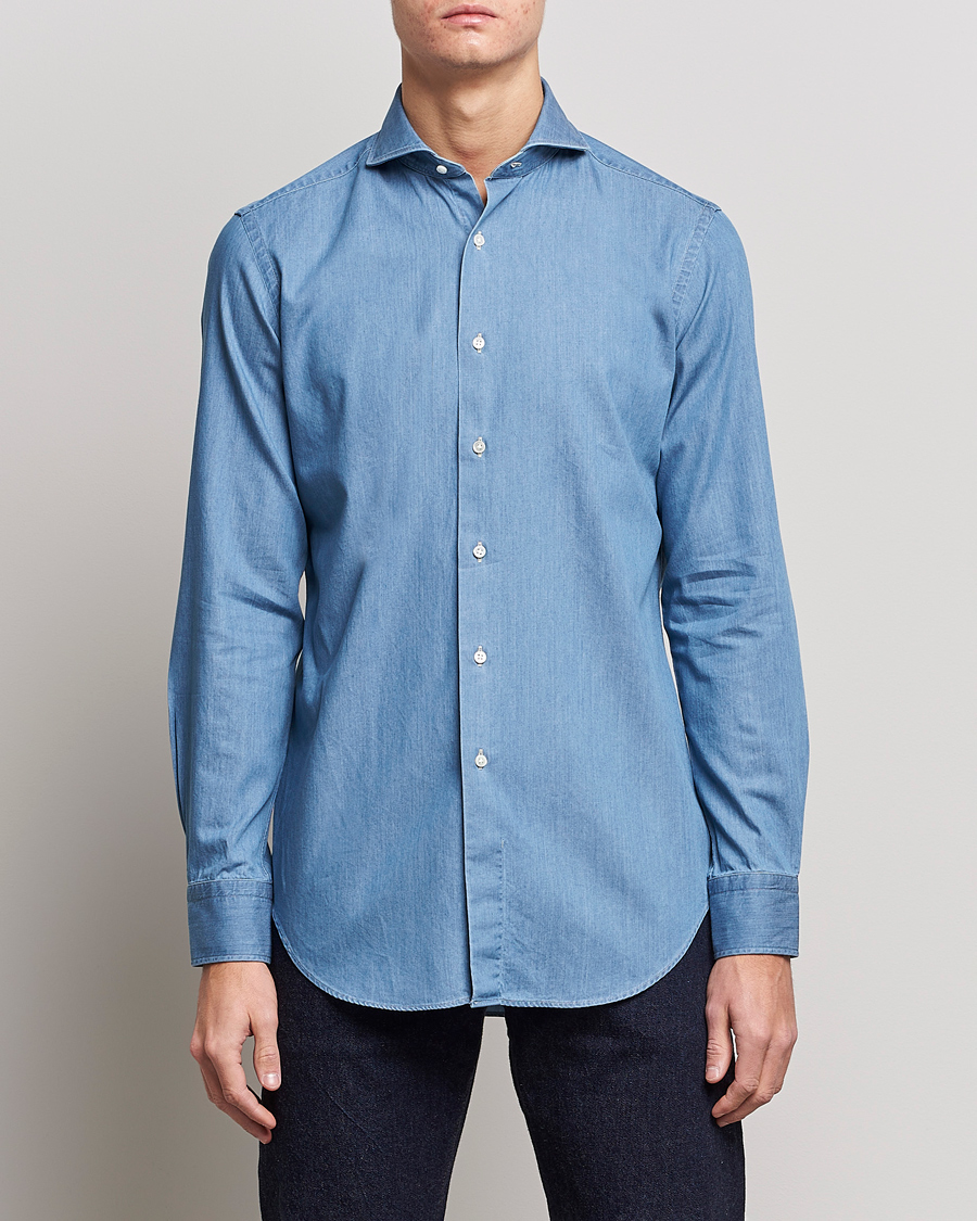 Herr |  | Kamakura Shirts | Slim Fit Denim Shirt Light Indigo