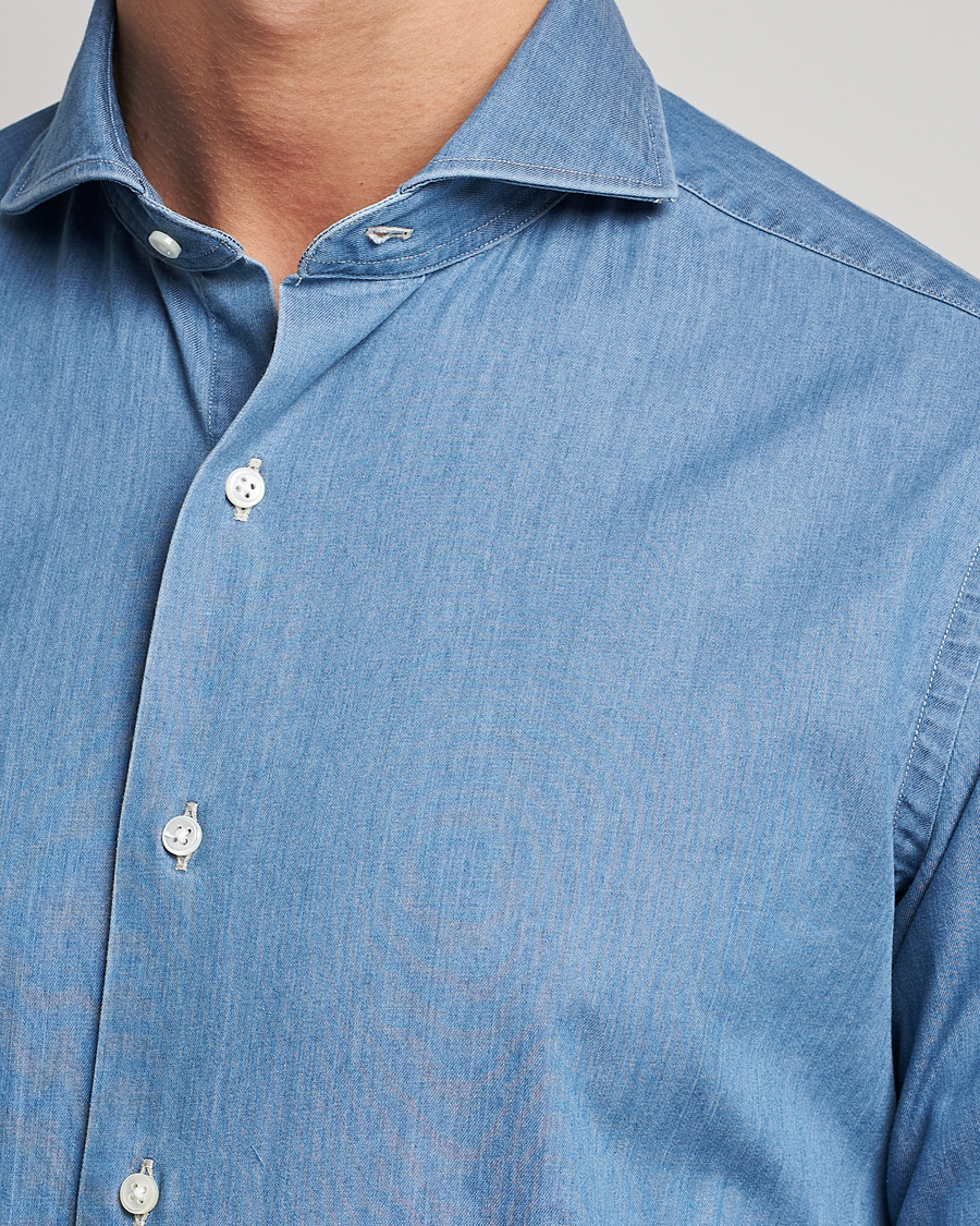 Herr | Skjortor | Kamakura Shirts | Slim Fit Denim Shirt Light Indigo