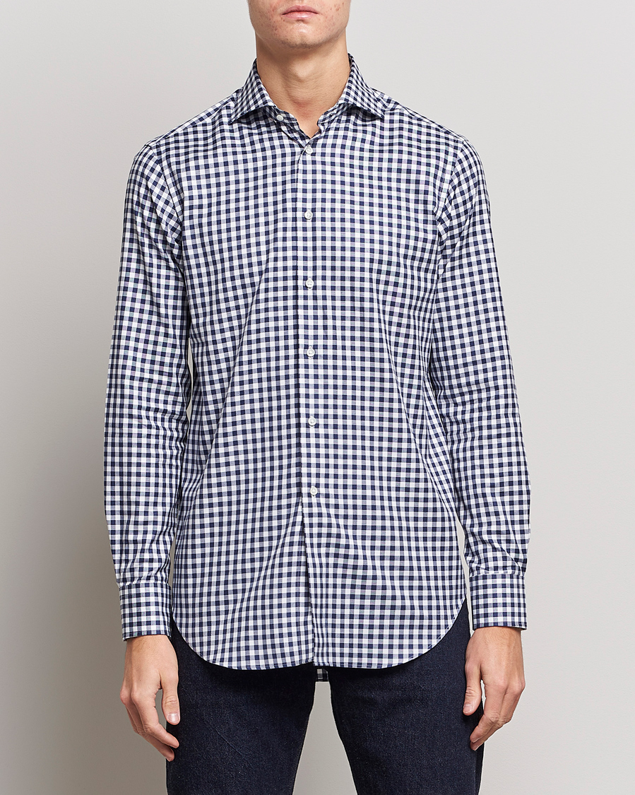 Herr | Skjortor | Kamakura Shirts | Slim Fit Gingham Shirt Navy