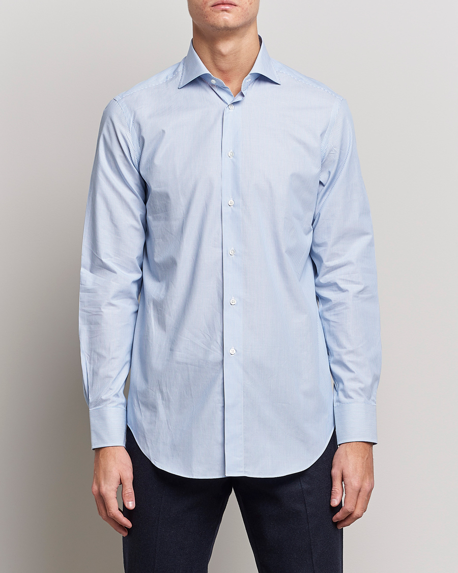 Herr | Kamakura Shirts | Kamakura Shirts | Slim Fit Striped Broadcloth Shirt Light Blue