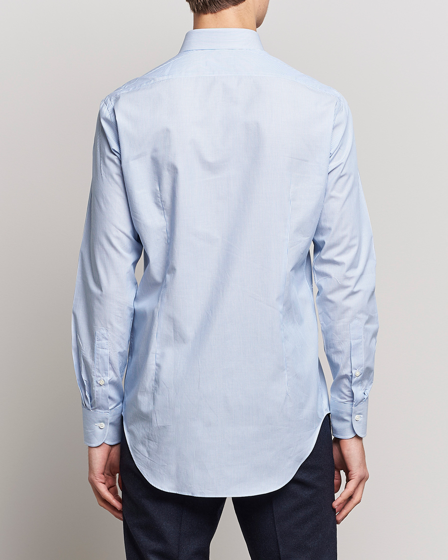Herr | Skjortor | Kamakura Shirts | Slim Fit Striped Broadcloth Shirt Light Blue