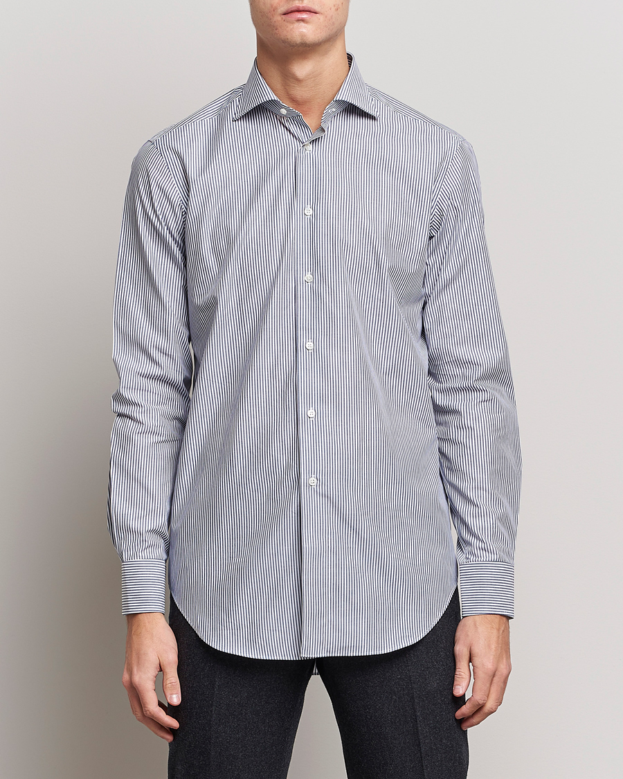 Herr |  | Kamakura Shirts | Slim Fit Striped Broadcloth Shirt Navy