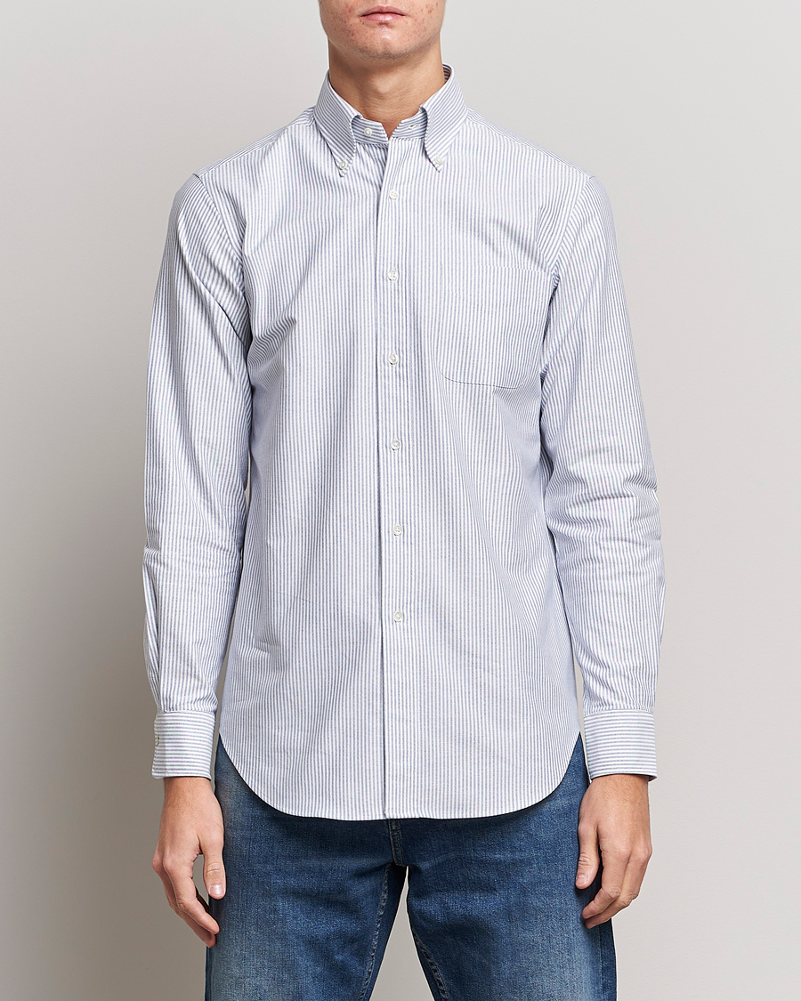 Herr | Skjortor | Kamakura Shirts | Slim Fit Striped Oxford BD Shirt Light Blue