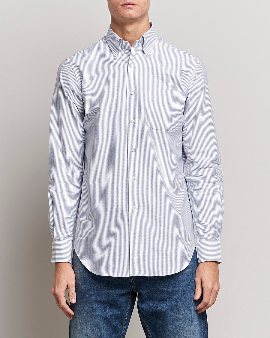 Herr | Kamakura Shirts | Kamakura Shirts | Slim Fit Striped Oxford BD Shirt Light Blue